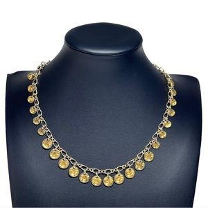 Golden Circle Charm Fringe Choker Necklace 16-19"